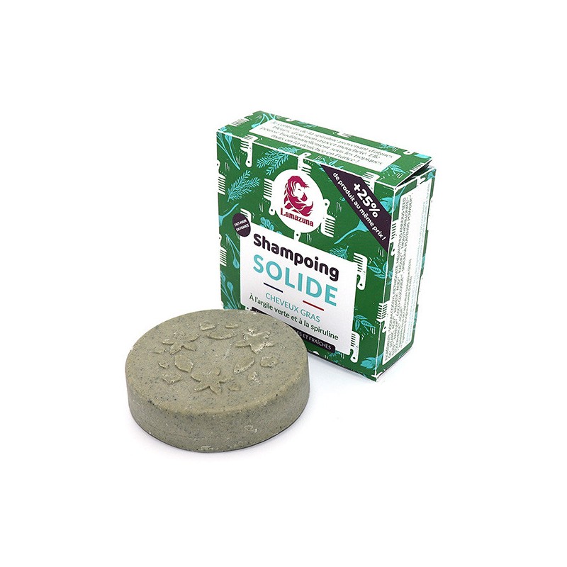 Shampoing solide pour cheveux gras - Argile verte et spiruline - 70g - Lamazuna