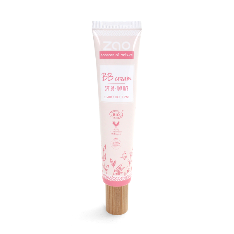 BB Cream, Bio & Vegan - N° 760 Light, spendet Feuchtigkeit und schützt vor der Sonne - 30ml - Zao