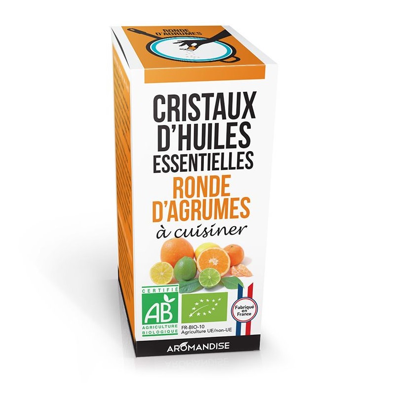 Cristaux d'huiles essentielles BIO à cuisiner, Rondes d'agrumes - 10g - Aromandise