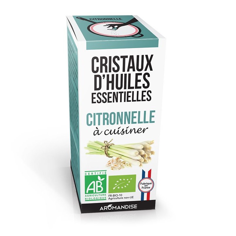 Cristaux d'huiles essentielles BIO à cuisiner, Citronnelle - 10g - Aromandise
