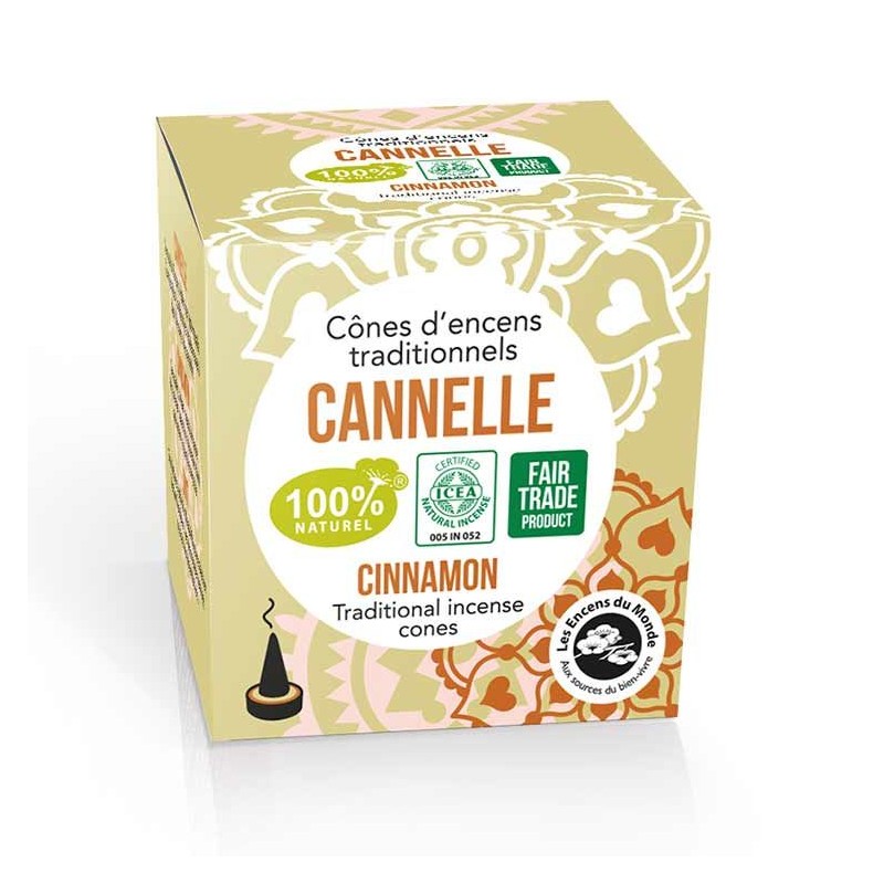Coni d'incenso naturale indiano - Alta tradizione, CANNELLE - Les encens du monde (Aromandise)