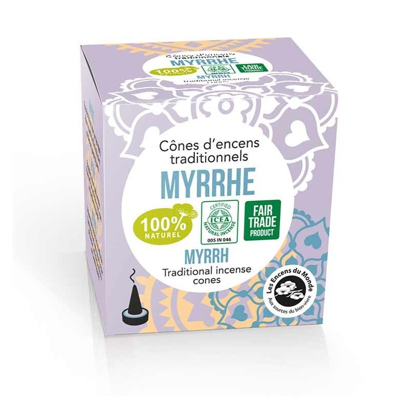 Natürliche indische Räucherkegel - Hohe Tradition, MYRRHE - Les encens du monde (Aromandise)