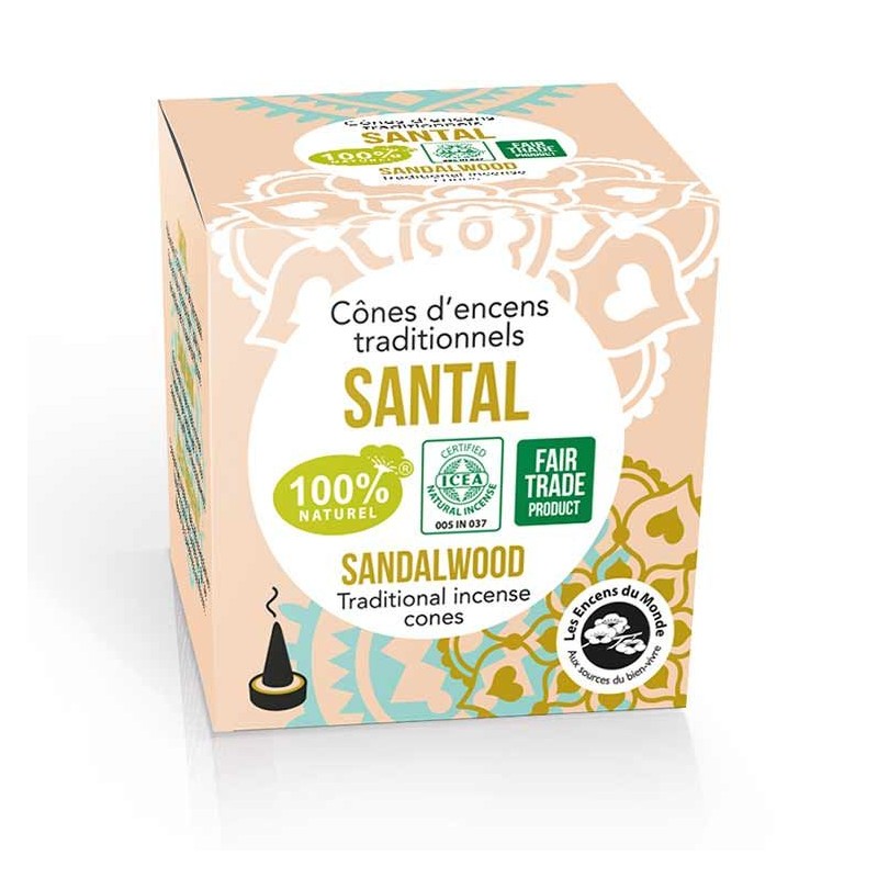 Coni d'incenso naturale indiano - Alta tradizione, SANTAL - Les encens du monde (Aromandise)