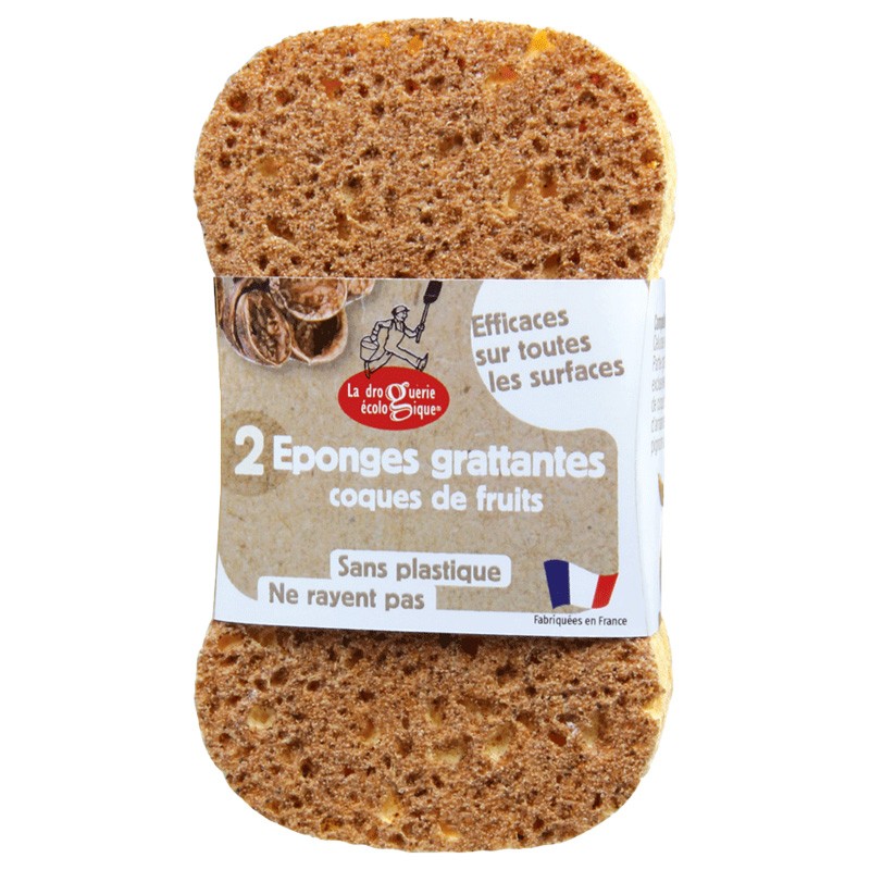  Éponges grattantes en cellulose végétale et coques de fruits - 2pces - La Droguerie écologique