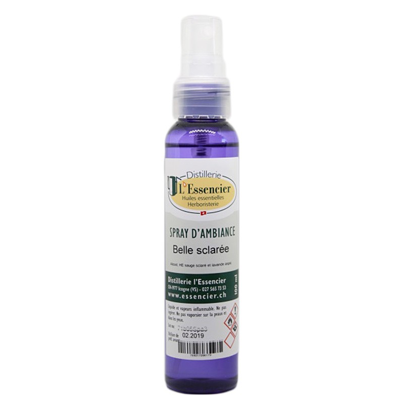 Spray d'ambiance artisanal "Belle sclarée" aux huiles essentielles du Valais - 100ml - L'essencier