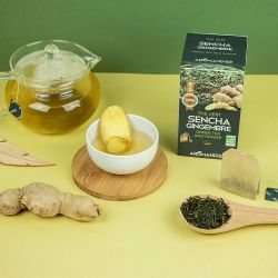 Thé vert Sencha et Gingembre en sachet - 18 sachets - Aromandise