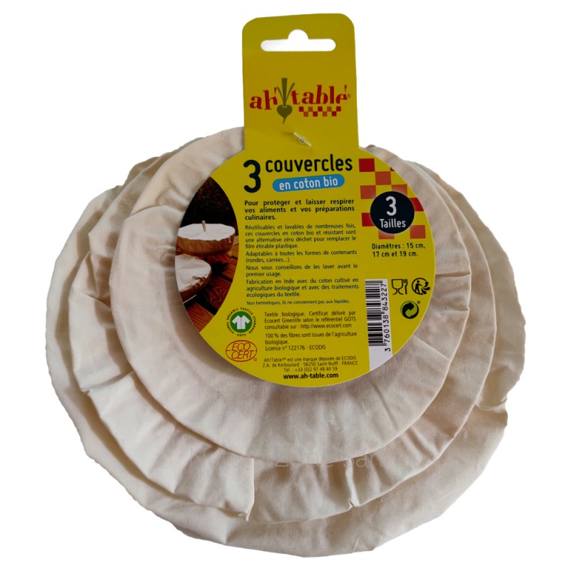 Coperchi in cotone biologico per alimenti - 3 pezzi (20, 25, 30cm) - Ah'Table