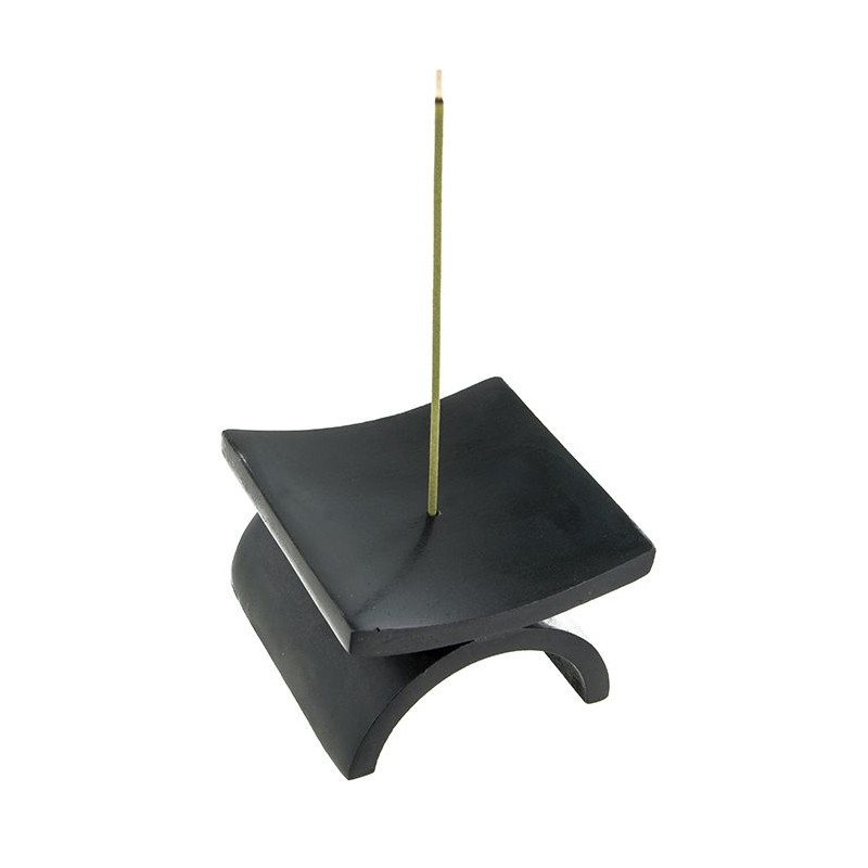 Porte-encens "Eko" en pierre noire ciselée - Les encens du monde