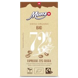 Chocolat noir au café - Expresso, 72% Cacao, au lait Suisse, Bio & équitable - 100gr - Munz