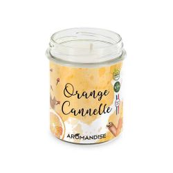 Bougie d'ambiance "Orange-Cannelle" 100% naturelle à la cire de soja, 30h - 150g - Aromandise