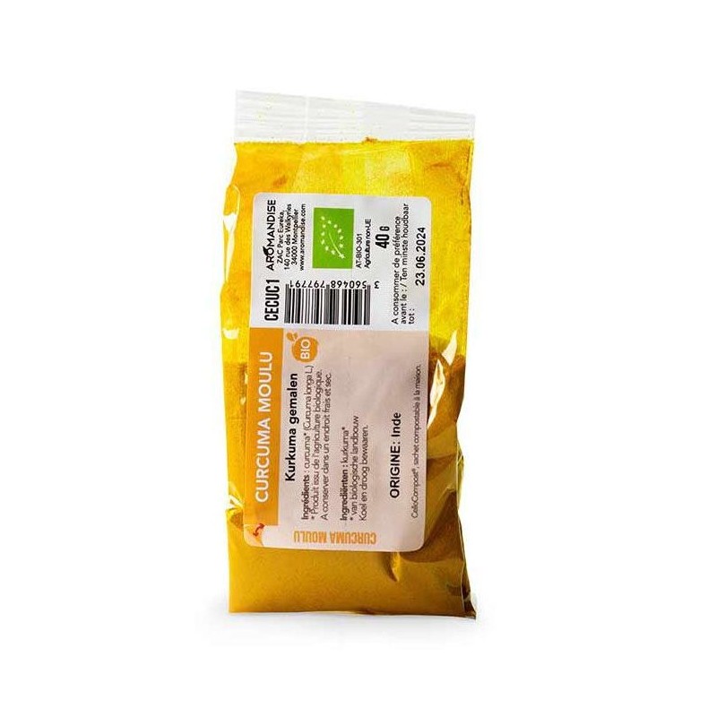 Curcuma in polvere biologica, Cellocompost Zero rifiuti - 40gr - Aromandise