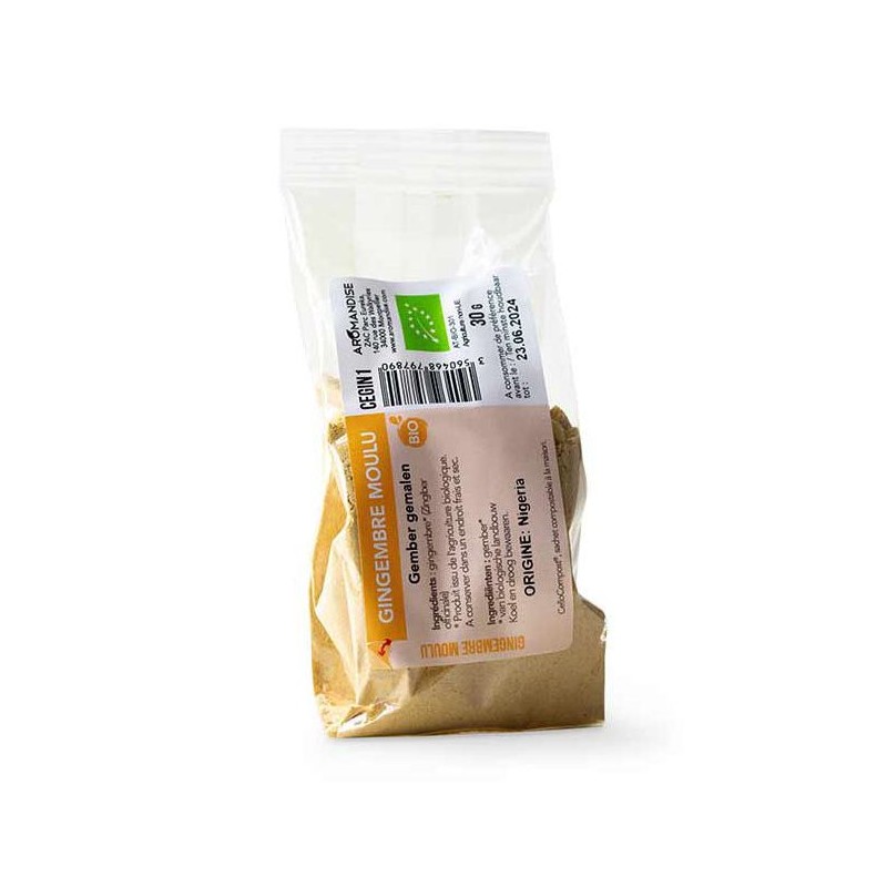 Gingembre moulu BIO, Cellocompost Zéro déchet - 30gr - Aromandise