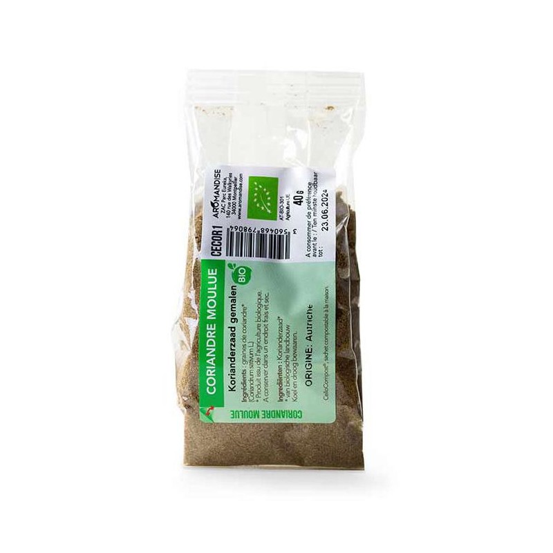 Coriandolo biologico in polvere, Cellocompost Zero rifiuti - 40gr - Aromandise