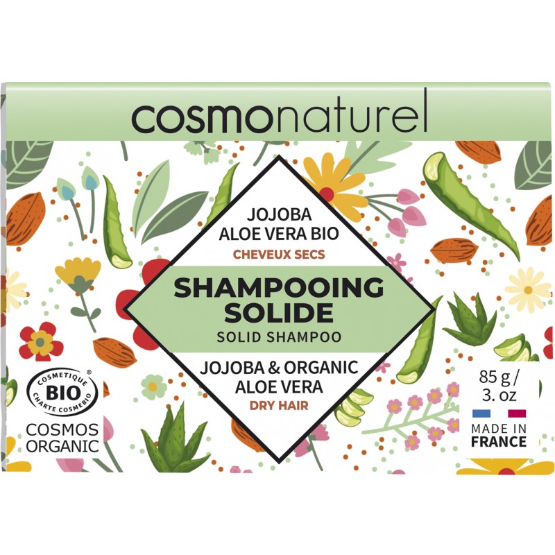 Shampooing solide BIO, Cheveux secs au Jojoba et Aloe vera - 85g - Cosmo Naturel