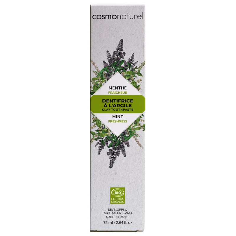 Dentifrice BIO à l'argile et d’huile essentielle, Menthe fraîcheur - 75ml - Cosmo Naturel