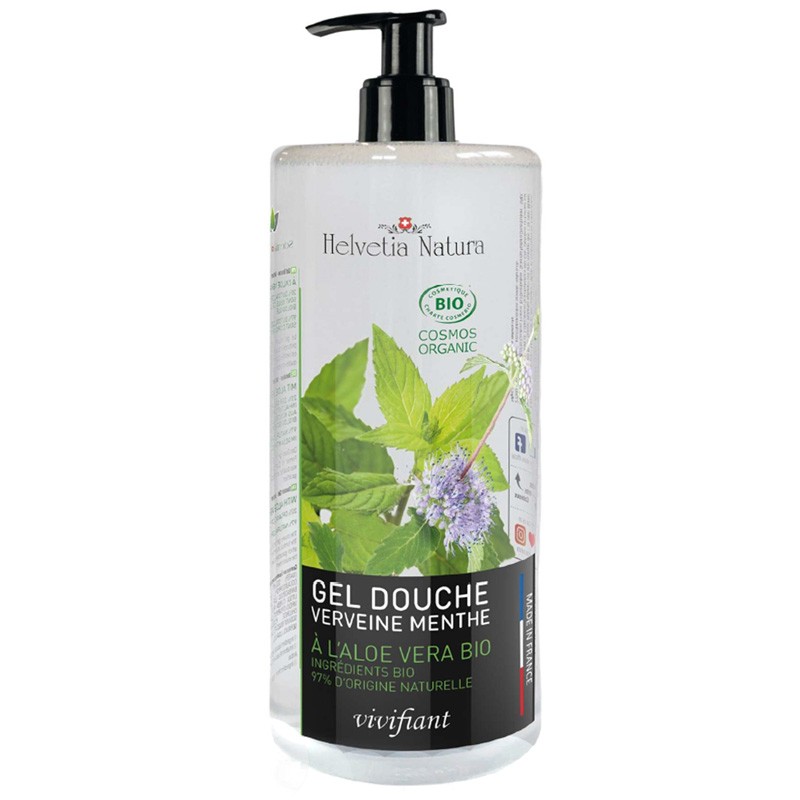 Gel doccia biologico con Aloe vera, Verbena-Menta tonificante - 1000ml - Helvetia Natura