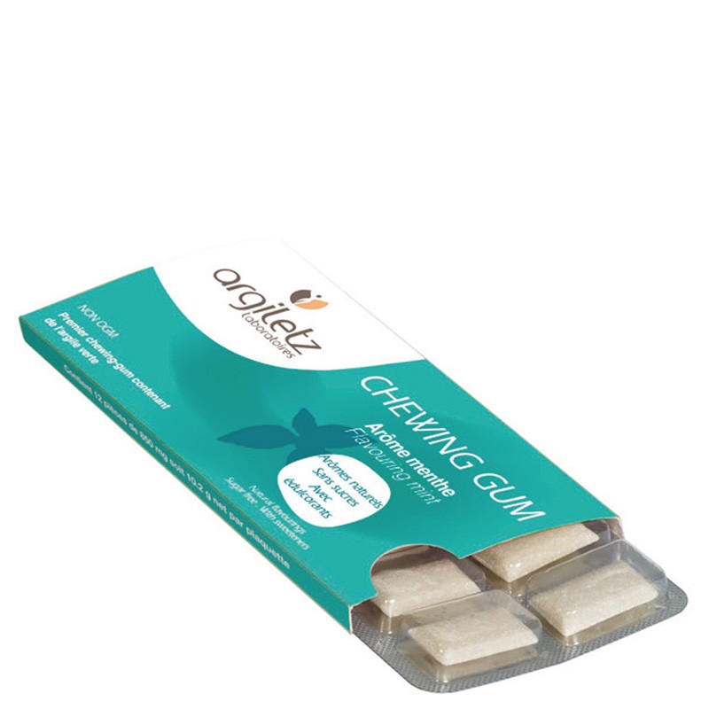 Chewing Gum à l'argile, sans sucre - Argil'Gum, Menthe - 12 pces - Argiltez
