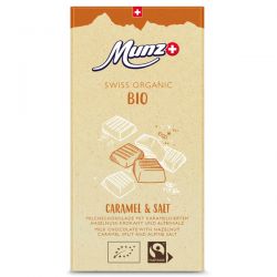 Zartbitterschokolade mit Kaffee - Gesalzenes Karamell, mit Schweizer Milch, Bio & Fairtrade - 100gr - Munz