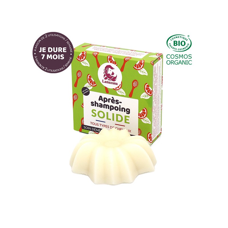 Après-shampoing solide, Soin démêlant & Brillance - Agrumes et basilic - 70g - Lamazuna