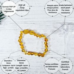 Babyarmband aus Bernstein, lindert Zahnschmerzen und beruhigt - HONEY - 14cm - Irréversible Bijoux