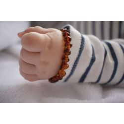  Bracelet bébé en Ambre, soulage les maux de dents et apaise - COGNAC - 14cm - Irréversible Bijoux