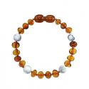 Babyarmband aus Bernstein und Naturstein, lindert und beruhigt - Bernstein COGNAC und HOWLITE - 14cm - Irréversible Bijoux