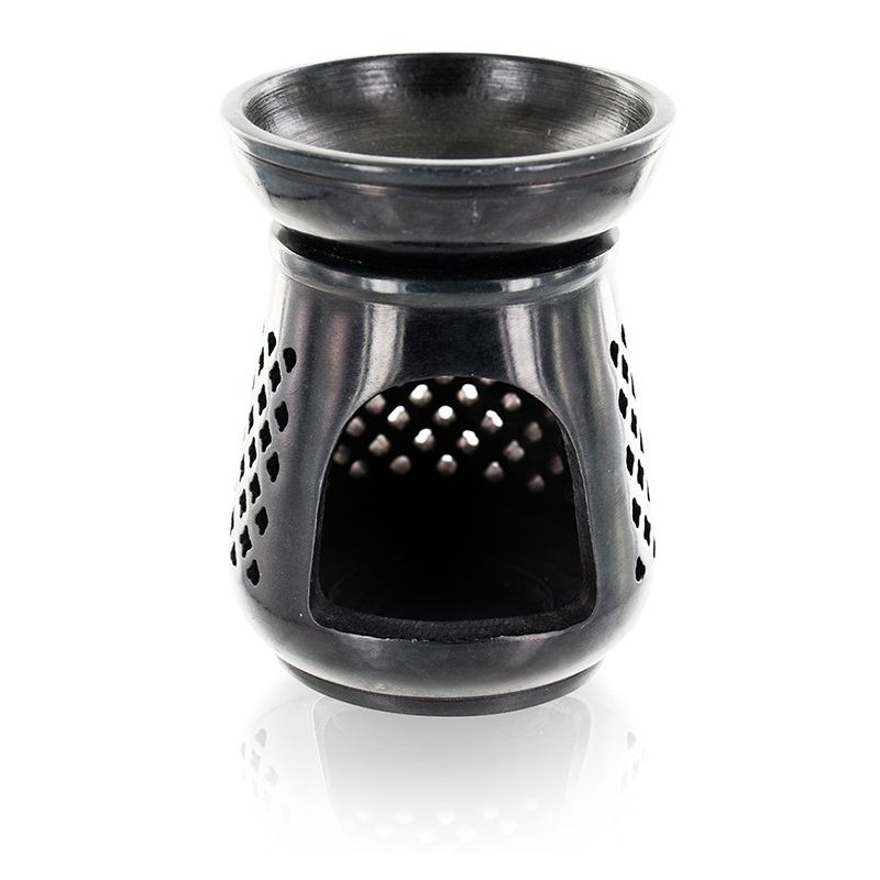 Porte-encens en pierre ciselée, "Moucharabieh", Noir - Les encens du monde