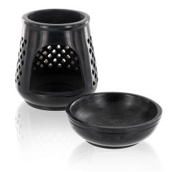 Räucherstäbchenhalter aus gemeißeltem Stein, "Moucharabieh", Schwarz - Les encens du monde