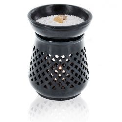 Porte-encens en pierre ciselée, "Moucharabieh", Noir - Les encens du monde