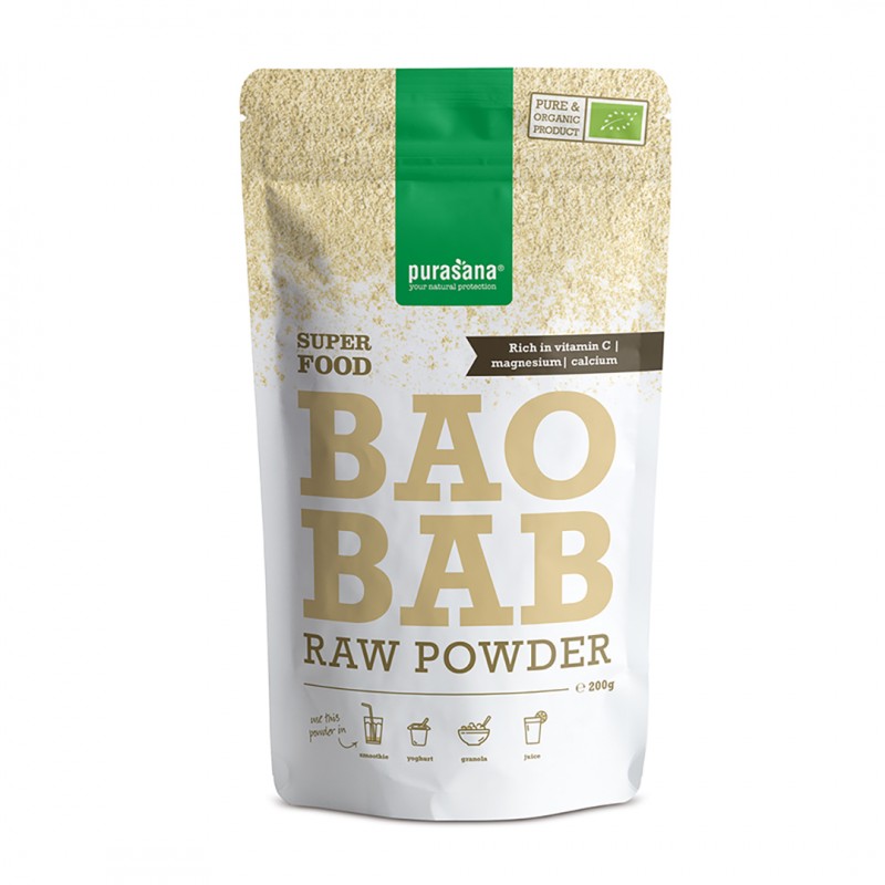 Baobab cru en poudre, BIO & 100% pure - Bio - 200 g - Purasana