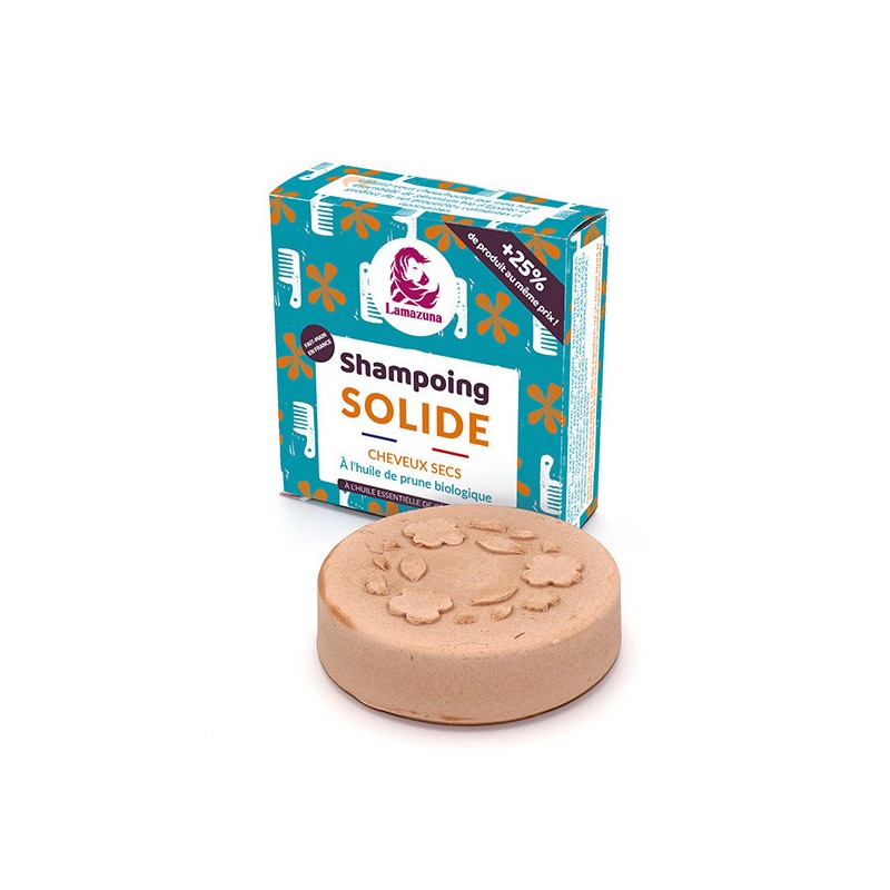 Shampoo solido per capelli secchi con oli essenziali - Olio di prugna - 70g - Lamazuna