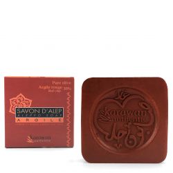 Sapone di Aleppo " Argilla Rossa " (30% argilla / 70% oliva) - scatola di cartone da 100g - Karawan