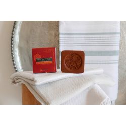 Sapone di Aleppo " Argilla Rossa " (30% argilla / 70% oliva) - scatola di cartone da 100g - Karawan