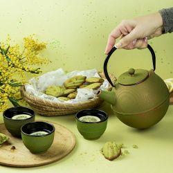 Théière en fonte, MING Vert doré, avec filtre inox - 1,2 litre - Aromandise