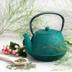 Teekanne aus Gusseisen, HANAMI smaragdgrün, mit Edelstahlfilter - 1,2 Liter - Aromandise