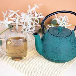 Teekanne aus Gusseisen, HANAMI smaragdgrün, mit Edelstahlfilter - 1,2 Liter - Aromandise