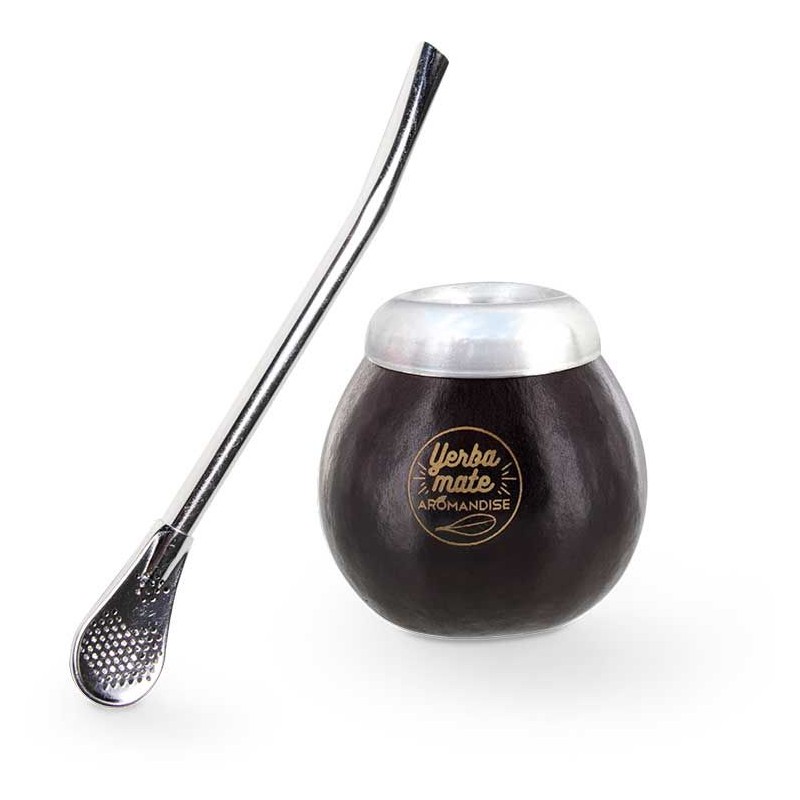 Kalebasse aus argentinischem Kürbis und Stroh für Mate aus Edelstahl - Aromandise