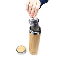 Trinkflasche aus Bambus, mit doppelter Wand und Edelstahlfilter für Ihre Kräutertees - 450ml - Aromandise