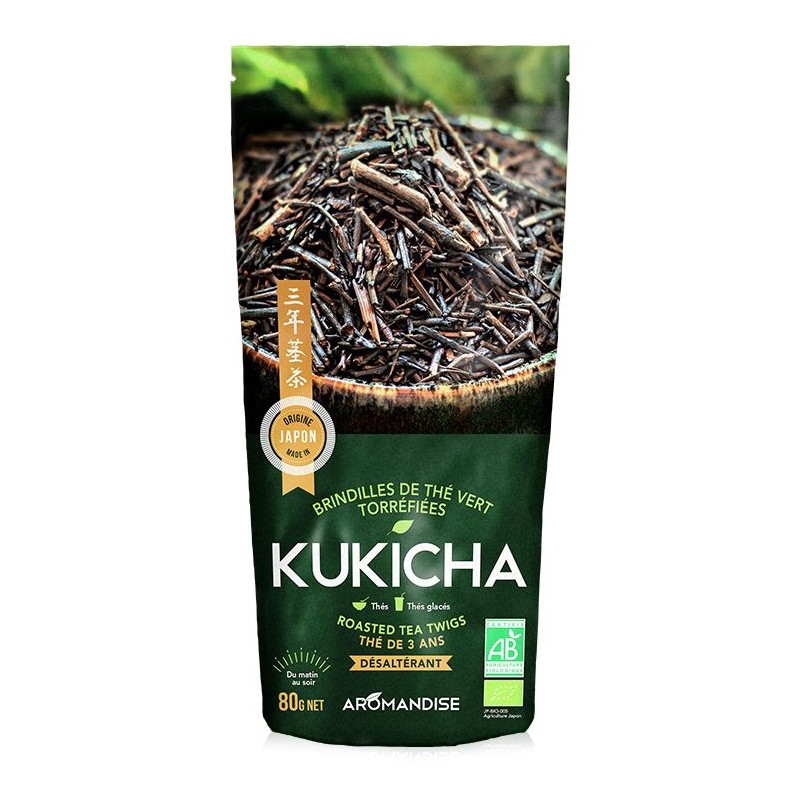 Thé vert BIO Japonais torréfiées de Kukicha d'Hojicha - 80g - Aromandise