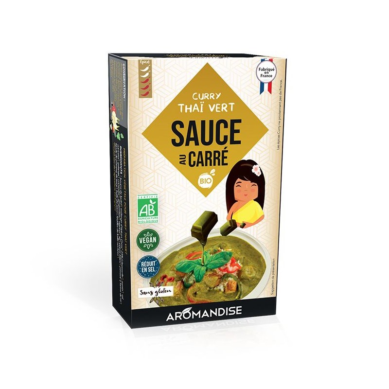 Quadratische Sauce BIO, Curry Vert Thai - 90g, 5 Portionen - Aromandise