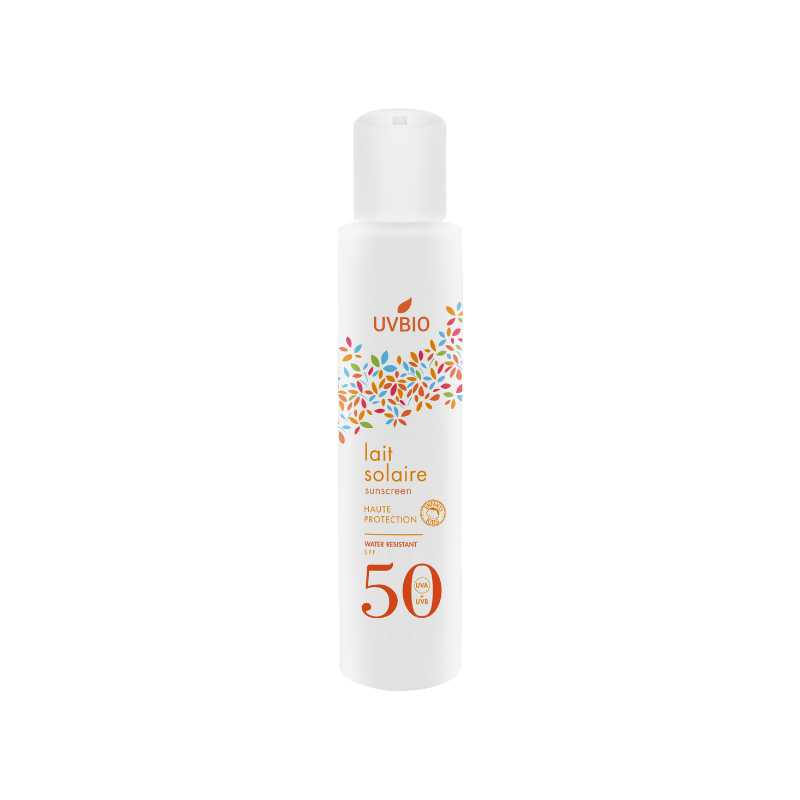 Lait solaire BIO, résitant à l'eau, Haute protection - Indice 50, 100ml - UVBIO