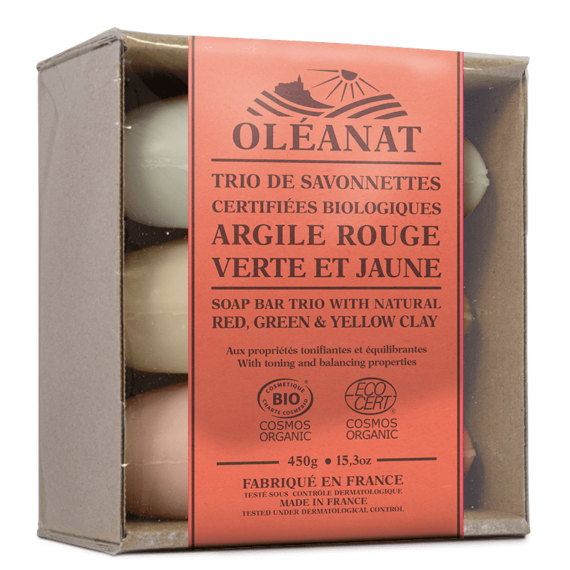 Trio di sapone biologico - Con 3 argille - 3x 150g - Oléanat