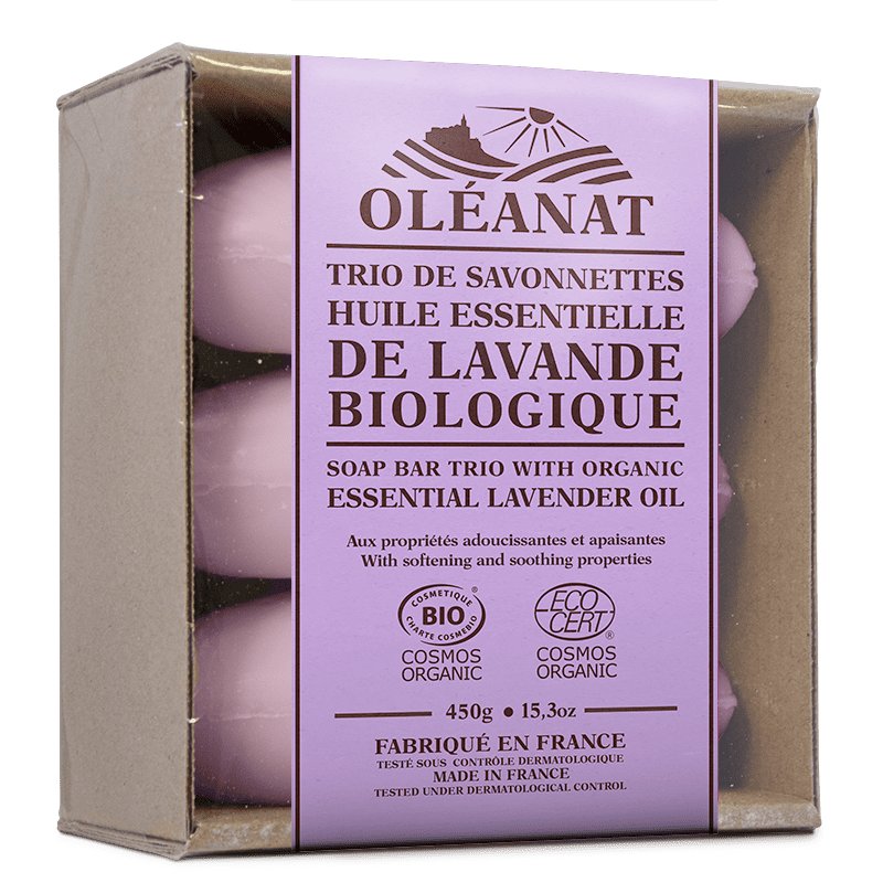 Trio Seifenstück BIO - Mit biologischem Lavendel - 3x 150g - Oléanat
