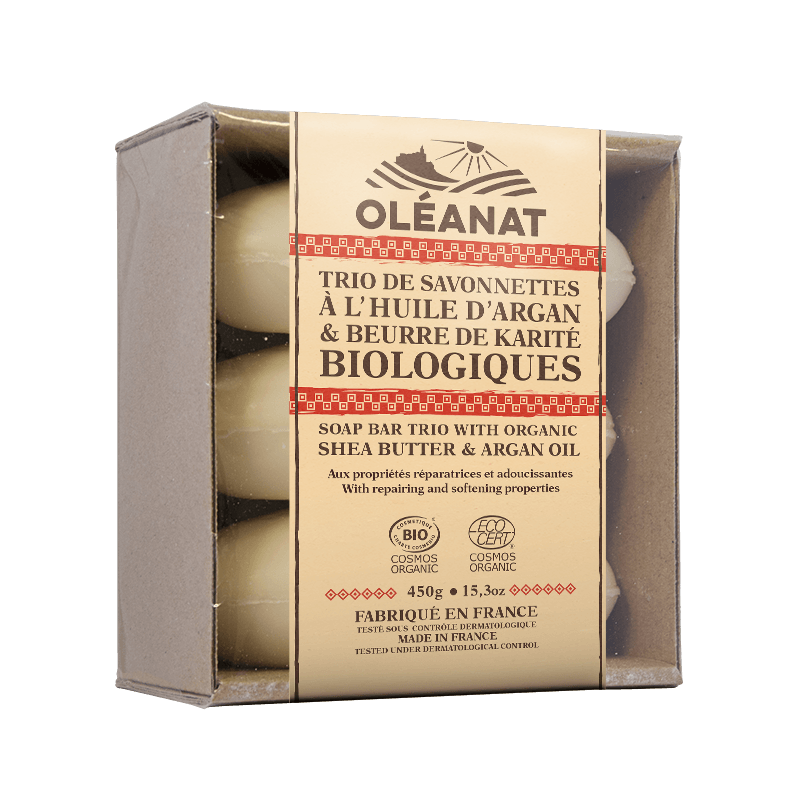 Trio di saponi biologici - Burro di karité e argan - 3x 150g - Oléanat