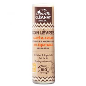 Soin lèvres à l'argan & au karité BIO, sans parfum - 4,5g - Oléanat