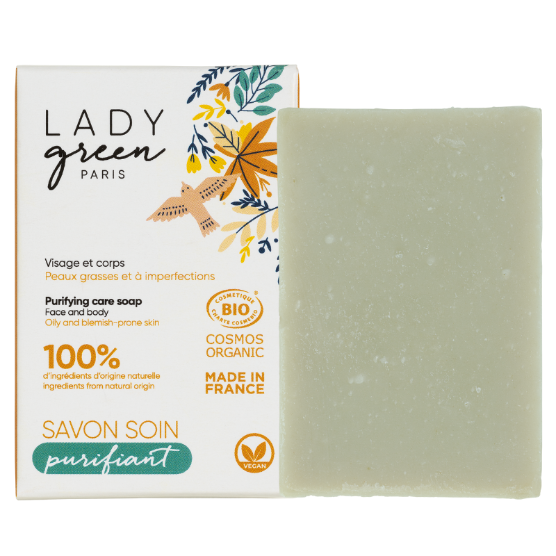 Reinigungsseife, Körper & Gesicht - Bio, vegan und 100% natürlich - Für MOD-Haut - 100g - Lady Green