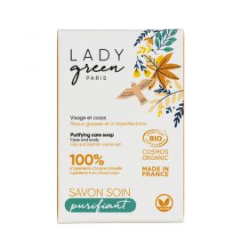 Savon Purifiant, corps & visage - Bio, végan et 100% naturel - Pour peaux MOD - 100g - Lady Green