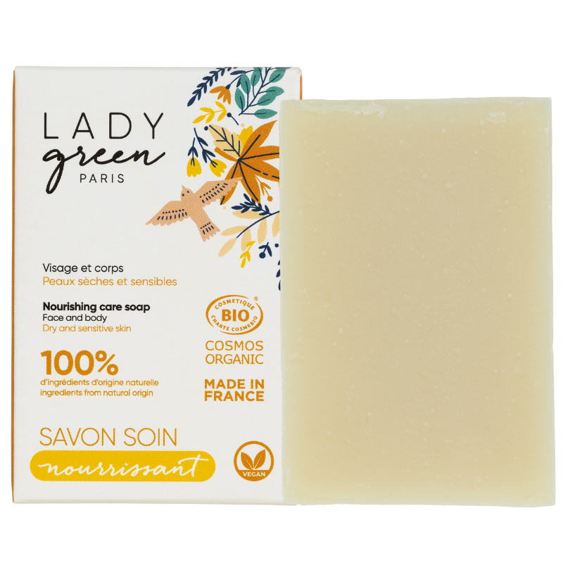 Savon Nourrissant, corps & visage - Bio, végan et 100% naturel - Pour peaux sèches et sensibles - 100g - Lady Green