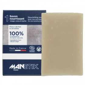 Savon Nourrissant, Visage, corps et barbe - Bio, végan et 100% naturel - Pour peaux sèches et sensibles - 100g - ManEtik