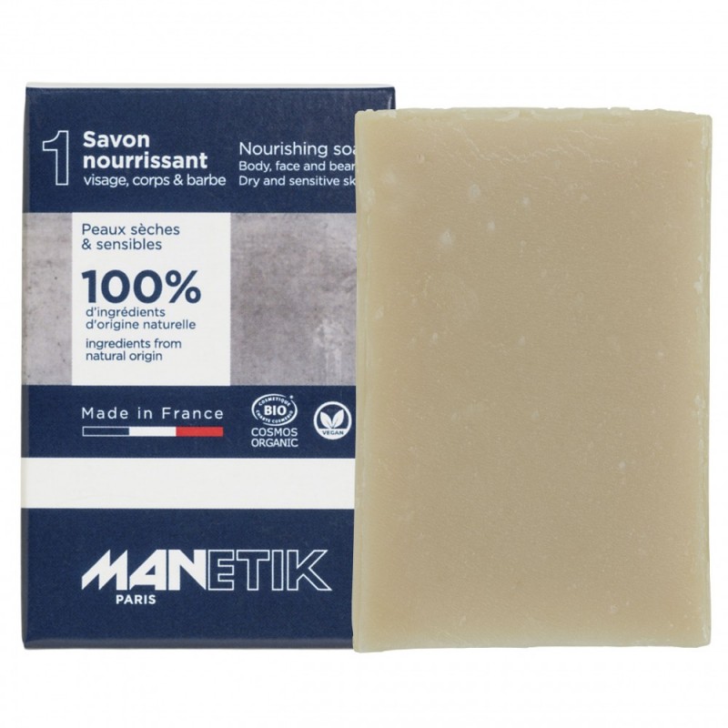 Savon Nourrissant, Visage, corps et barbe - Bio, végan et 100% naturel - Pour peaux sèches et sensibles - 100g - ManEtik